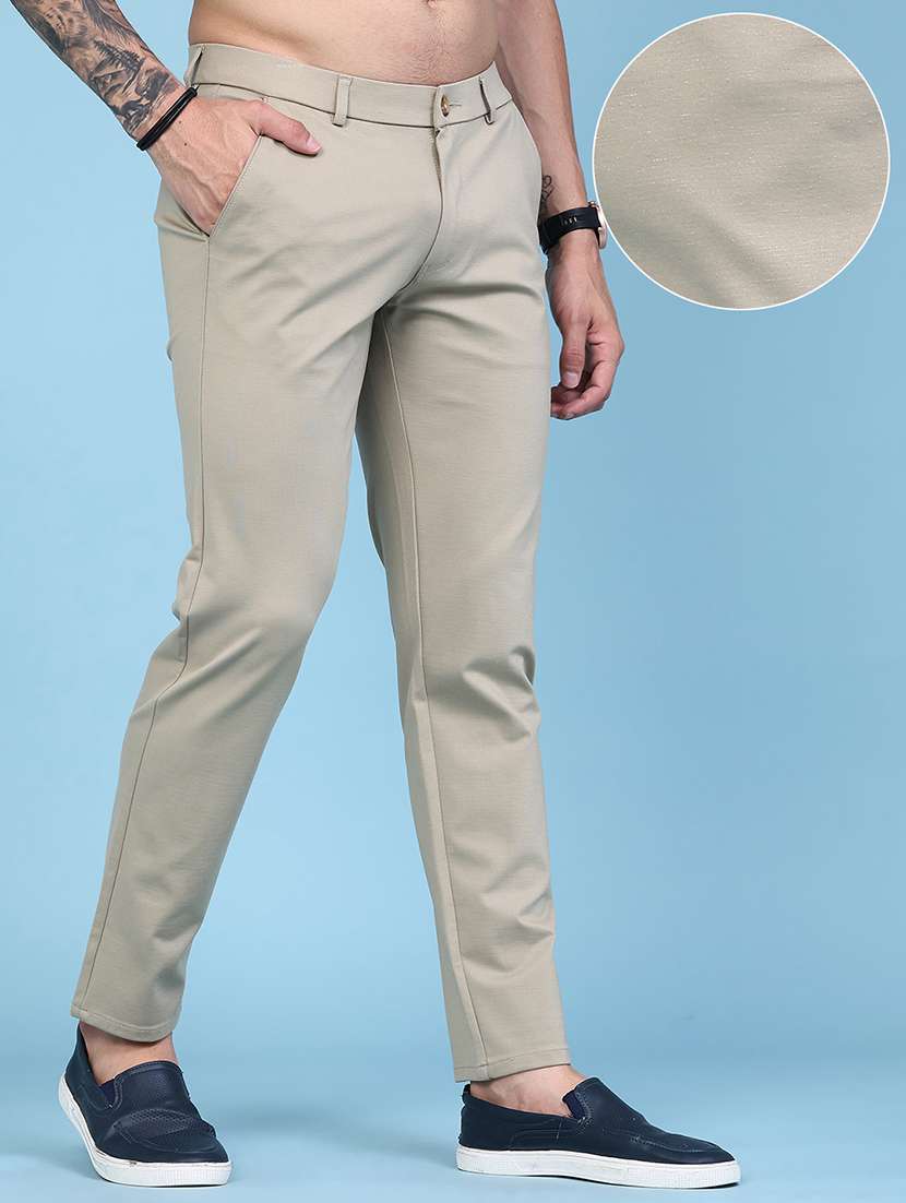 Men Solid Mid Rise Chinos Casual Trouser - 22547120 -  Standard Image - 2