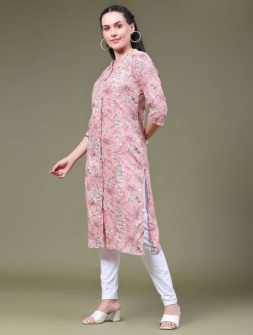 Women Printed Three Quarter Sleeves Straight Kurta - 22547352 -  Standard Image - 2