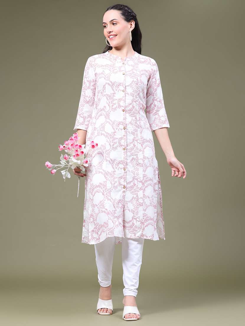women printed three quarter sleeves straight kurta
