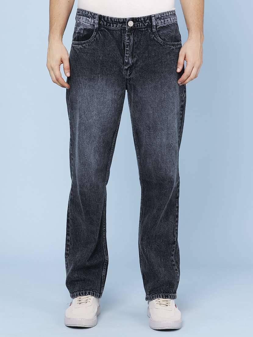 men washed mid rise full length relaxed fit jeans