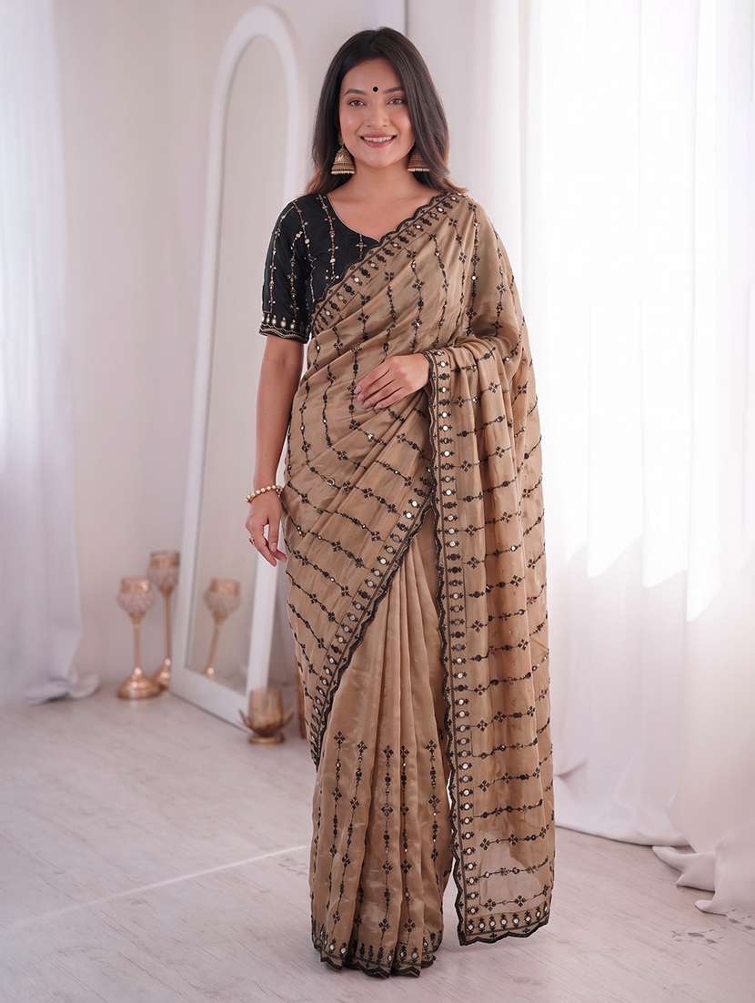 women solid with work embroidered saree with blouse - 22547897 -  Standard Image - 2