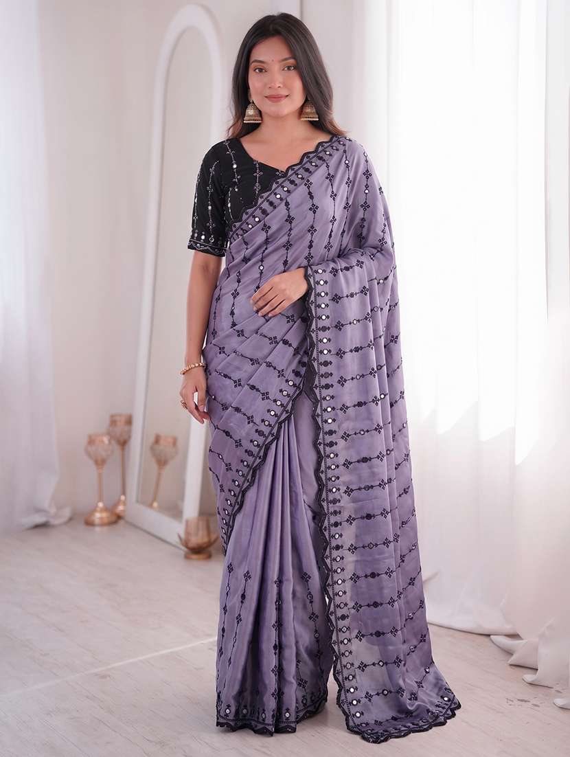 women solid with work embroidered saree with blouse - 22547901 -  Standard Image - 2
