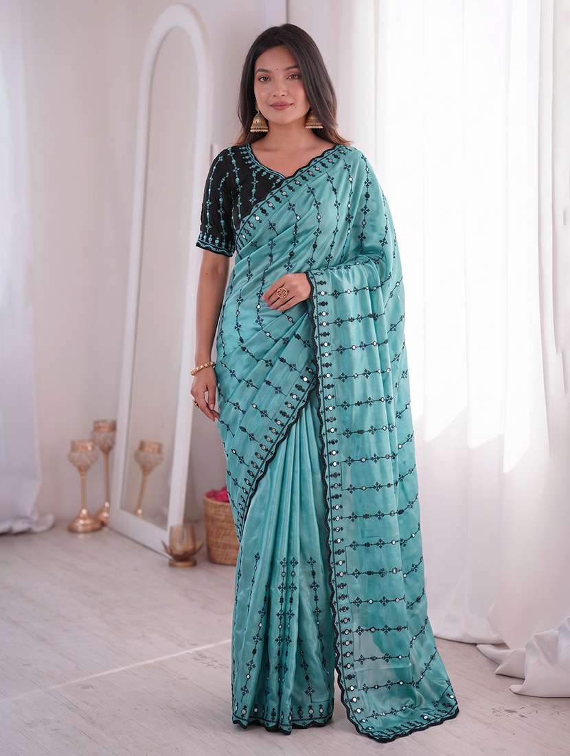 women solid with work embroidered saree with blouse - 22547902 -  Standard Image - 2