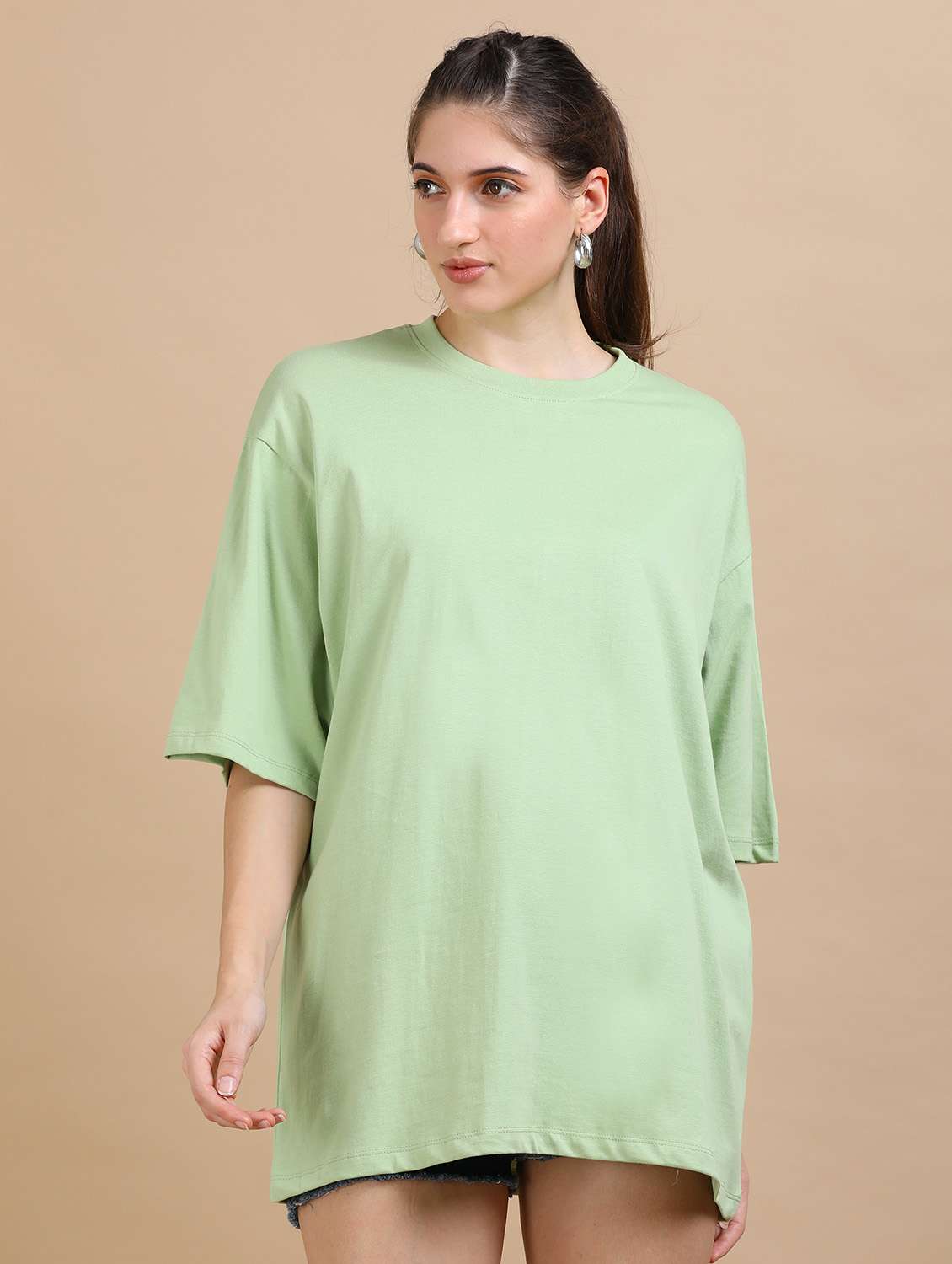 women solid short sleeves oversized t-shirt - 22547932 -  Standard Image - 2