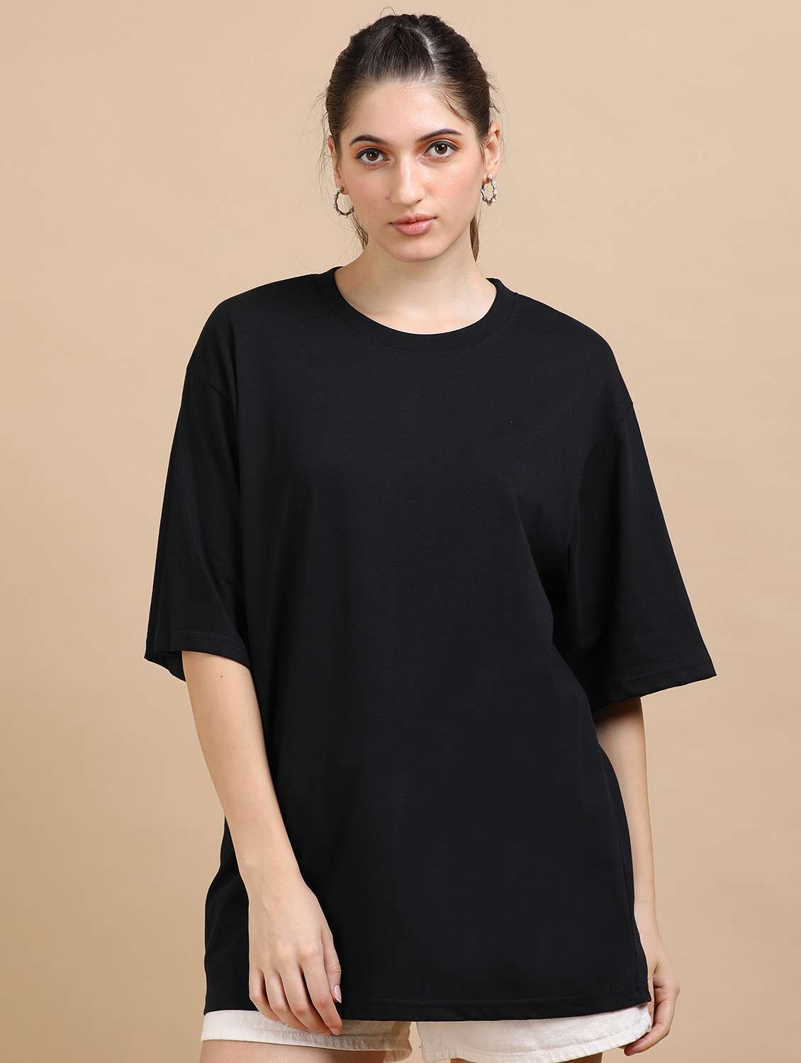 women solid short sleeves oversized t-shirt - 22547934 -  Standard Image - 2