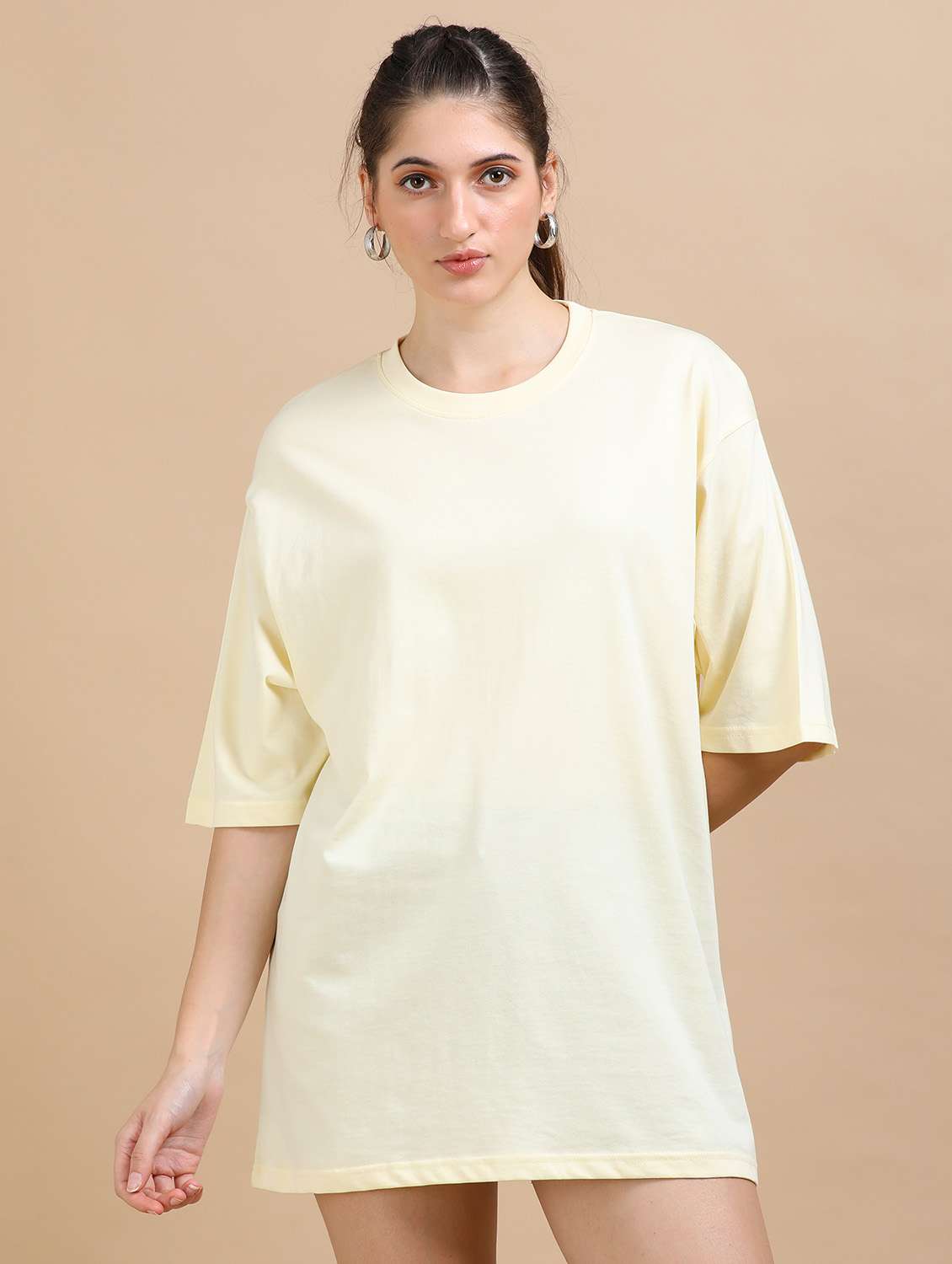women solid short sleeves oversized t-shirt - 22547936 -  Standard Image - 2