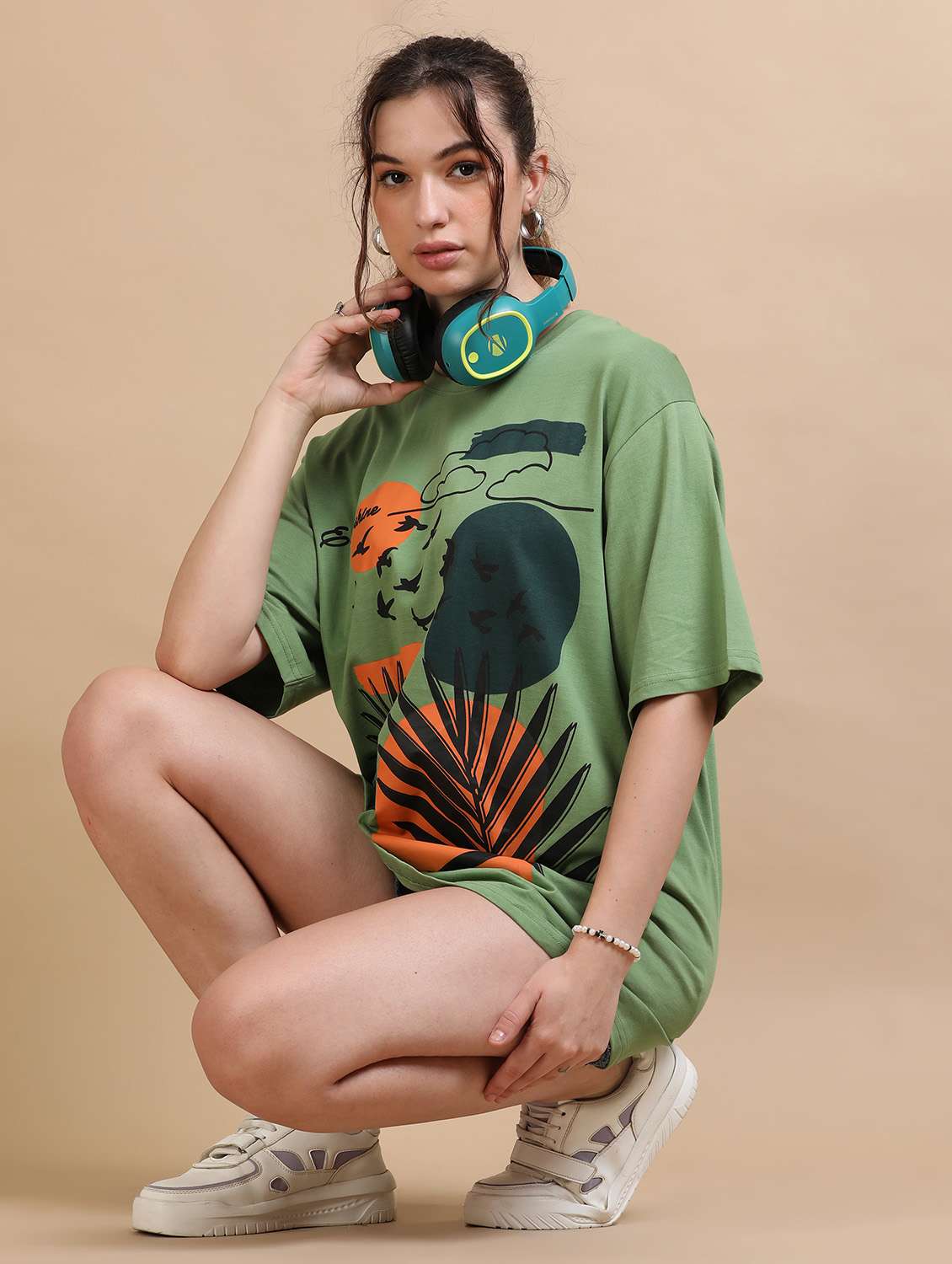 women printed short sleeves oversized t-shirt