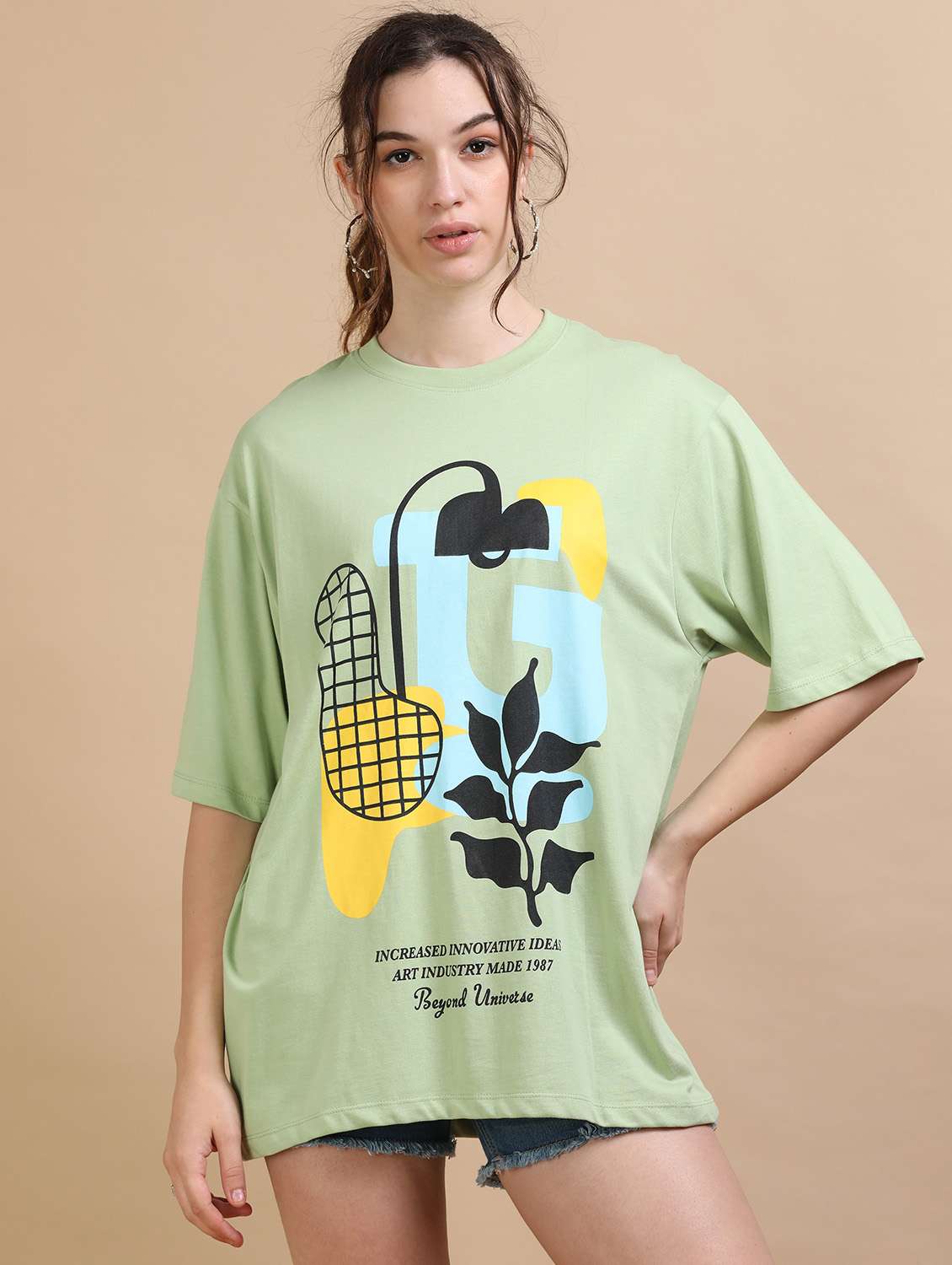 women printed short sleeves oversized t-shirt - 22547969 -  Standard Image - 2