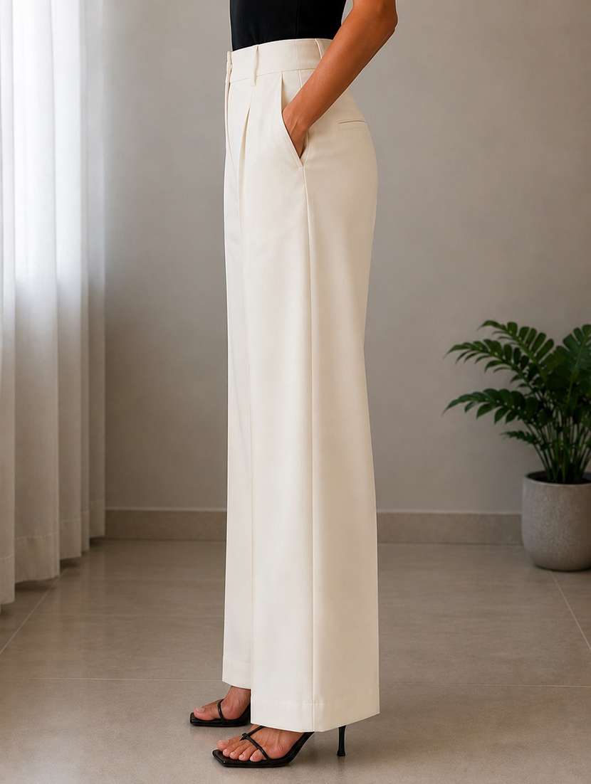 women solid high rise wide leg trouser - 22548005 -  Standard Image - 2