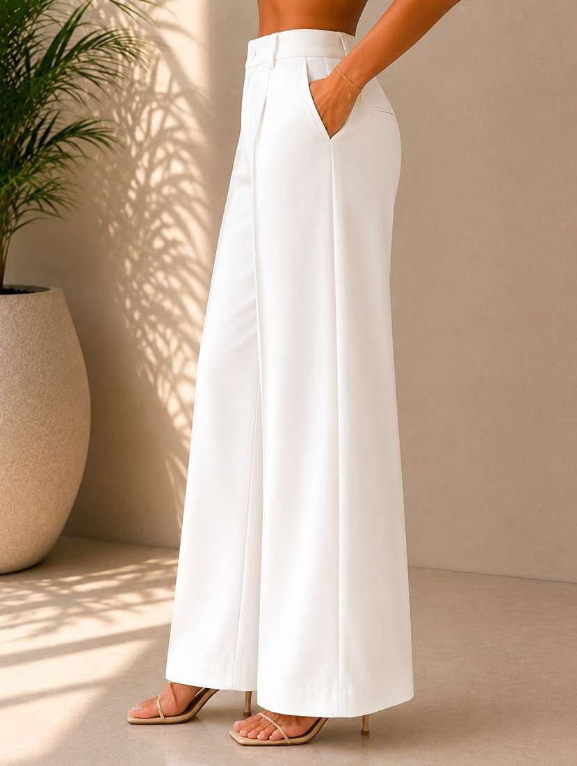 women solid high rise wide leg trouser - 22548006 -  Standard Image - 2