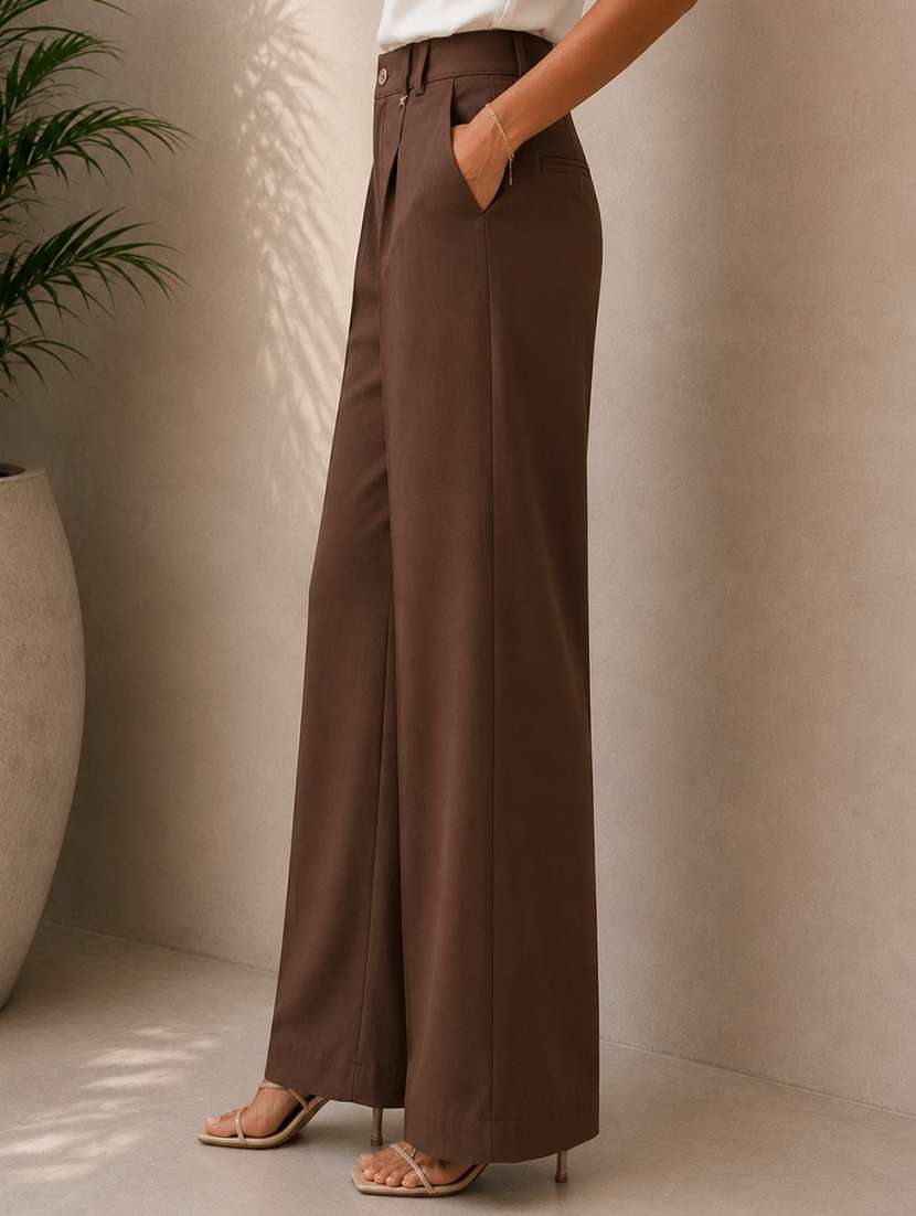 women solid high rise wide leg trouser - 22548007 -  Standard Image - 2