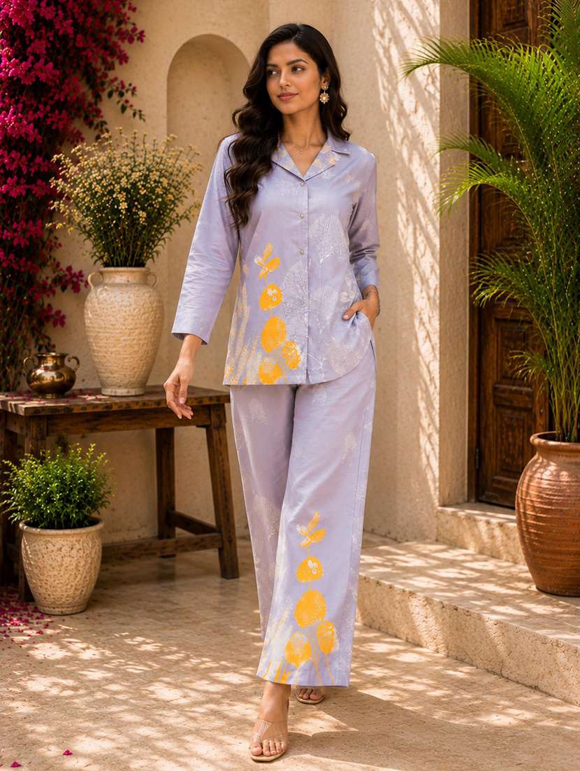 women printed collared shirt and trouser co-ord set - 22548015 -  Standard Image - 2