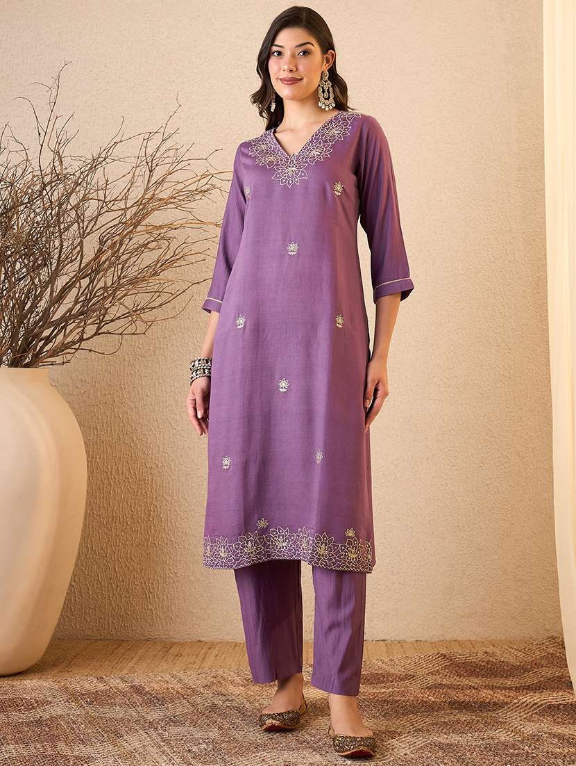 women embroidered three quarter sleeve kurta pant with dupatta set - 22548118 -  Standard Image - 2