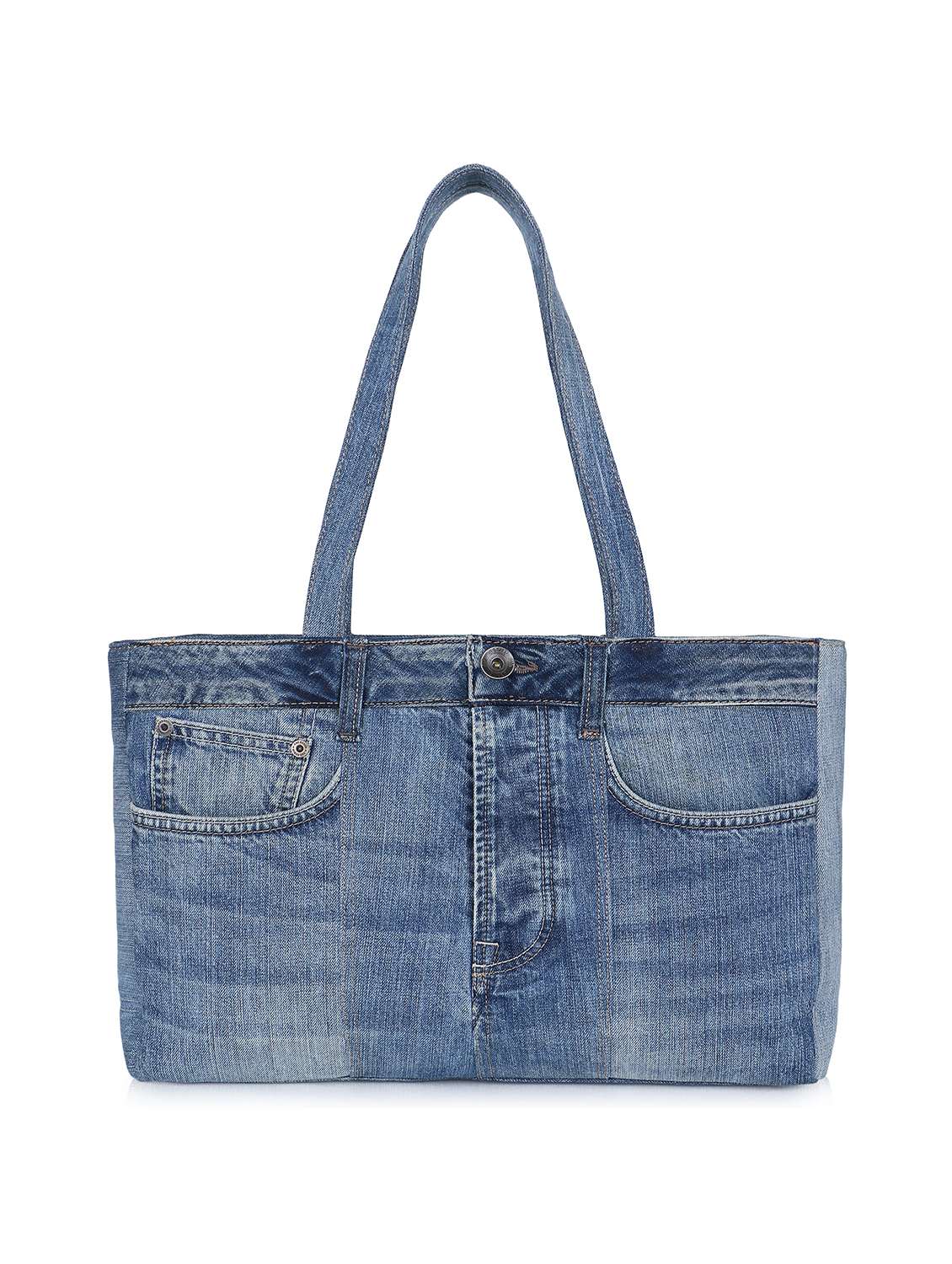 solid blue denim zipper handbag 