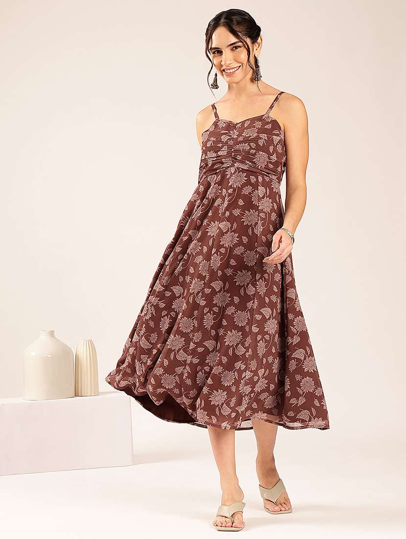 women printed shoulder strap fit and flare dress - 22548207 -  Standard Image - 2