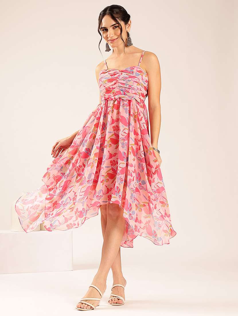 women printed shoulder strap asymmetric dress - 22548208 -  Standard Image - 2