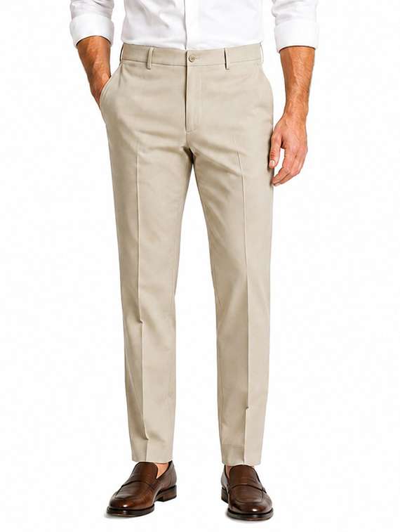 men solid mid rise flat formal trouser