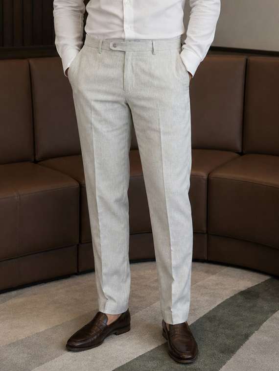 men solid mid rise flat formal trouser