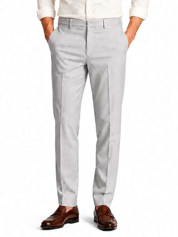 men solid mid rise flat formal trouser