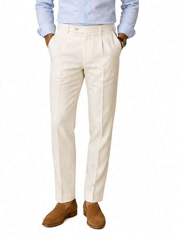 men solid mid rise flat formal trouser