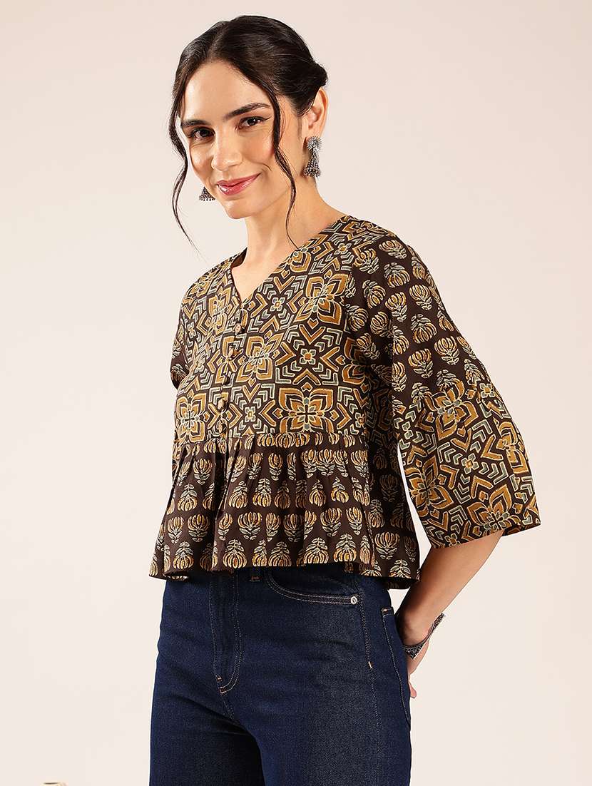women printed bell sleeves peplum top - 22548325 -  Standard Image - 2