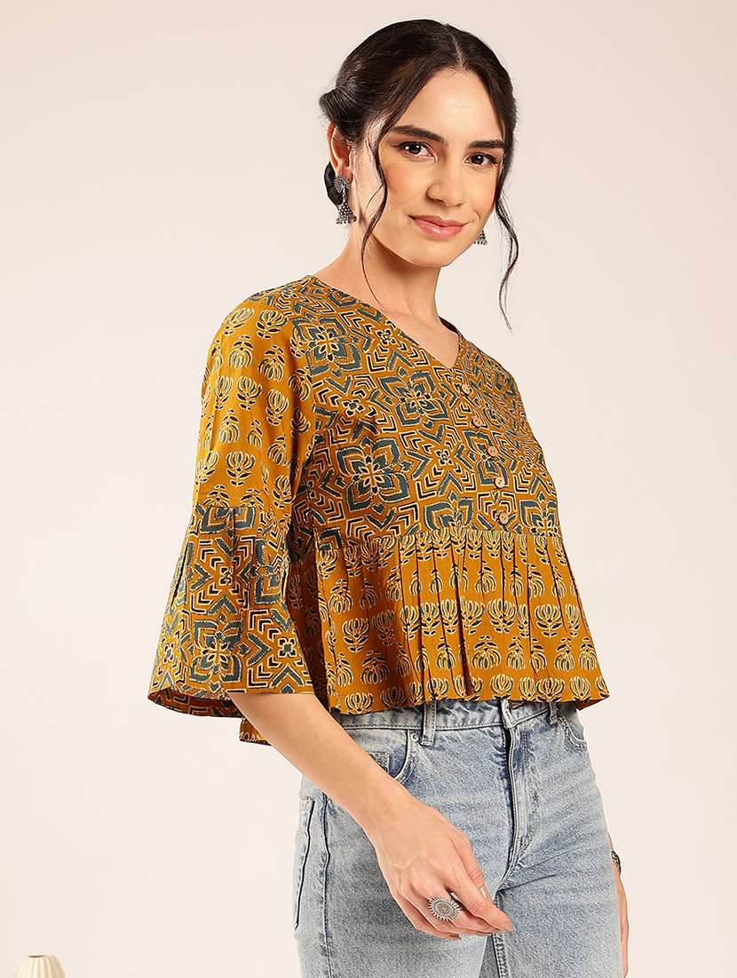 women printed bell sleeves peplum top - 22548326 -  Standard Image - 2