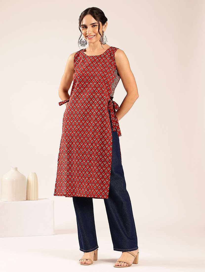 women printed sleeveless straight kurta - 22548332 -  Standard Image - 2