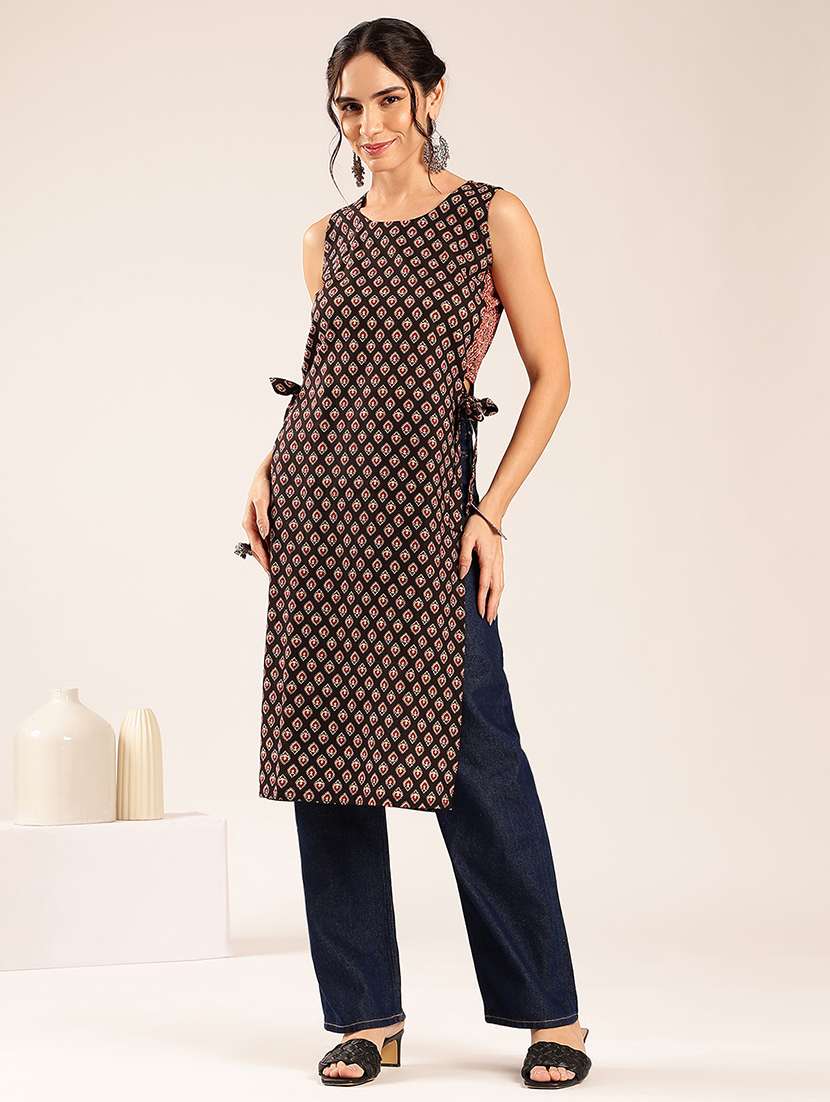 women printed sleeveless straight kurta - 22548333 -  Standard Image - 2