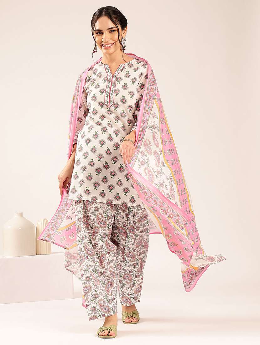 women printed three quarter sleeves kurta salwar set with dupatta - 22548346 -  Standard Image - 2