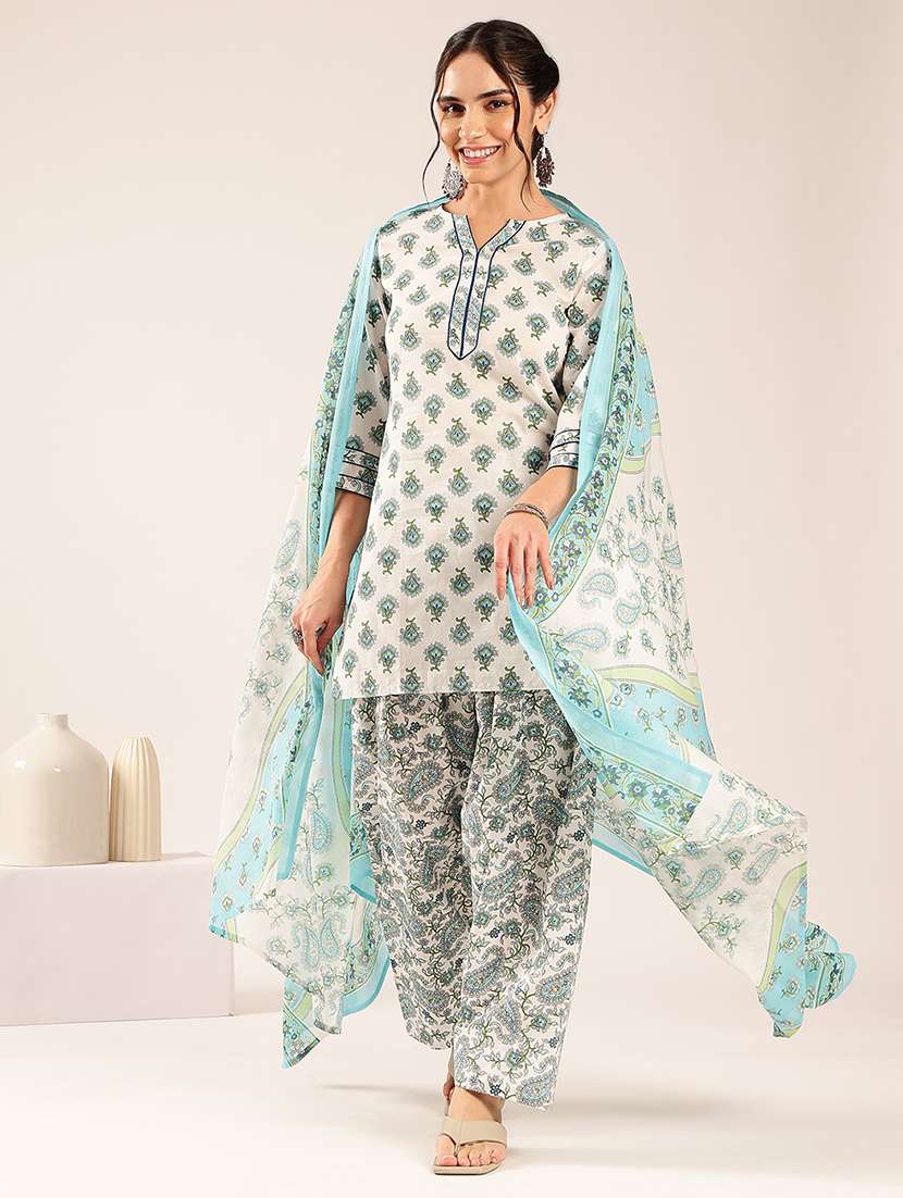women printed three quarter sleeves kurta salwar set with dupatta - 22548347 -  Standard Image - 2