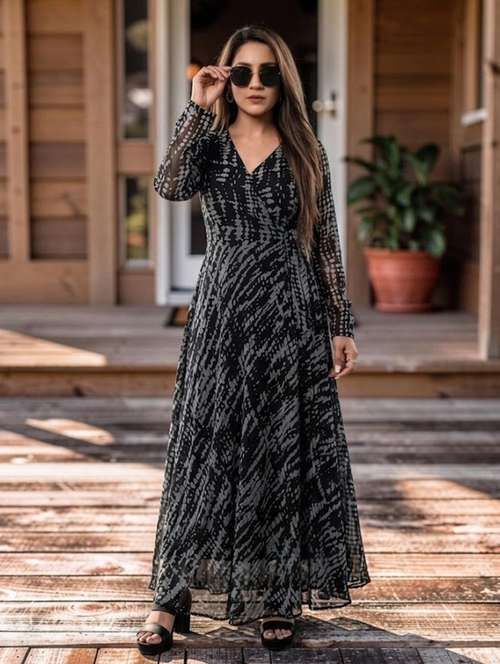 ladies frock dress Amidoa Dress for Women Casual Hide Belly Tummy V-Neck Striped Print Maxi Dress Ladies Dresses Summer