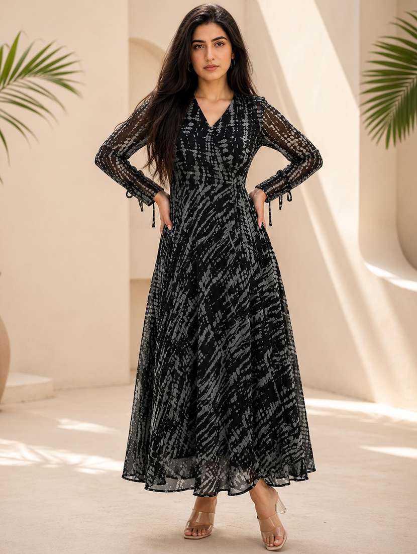 Women Printed Long Sleeve Maxi Wrap Dress - 22548901 -  Standard Image - 2