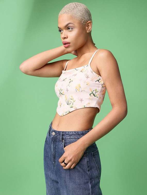 women printed shoulder strap crop top - 22549019 -  Standard Image - 2