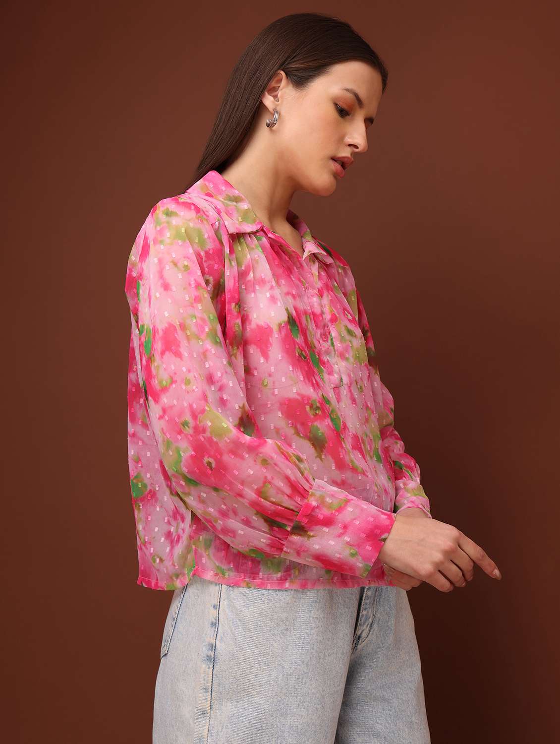 women printed collared regular top - 22549062 -  Standard Image - 2