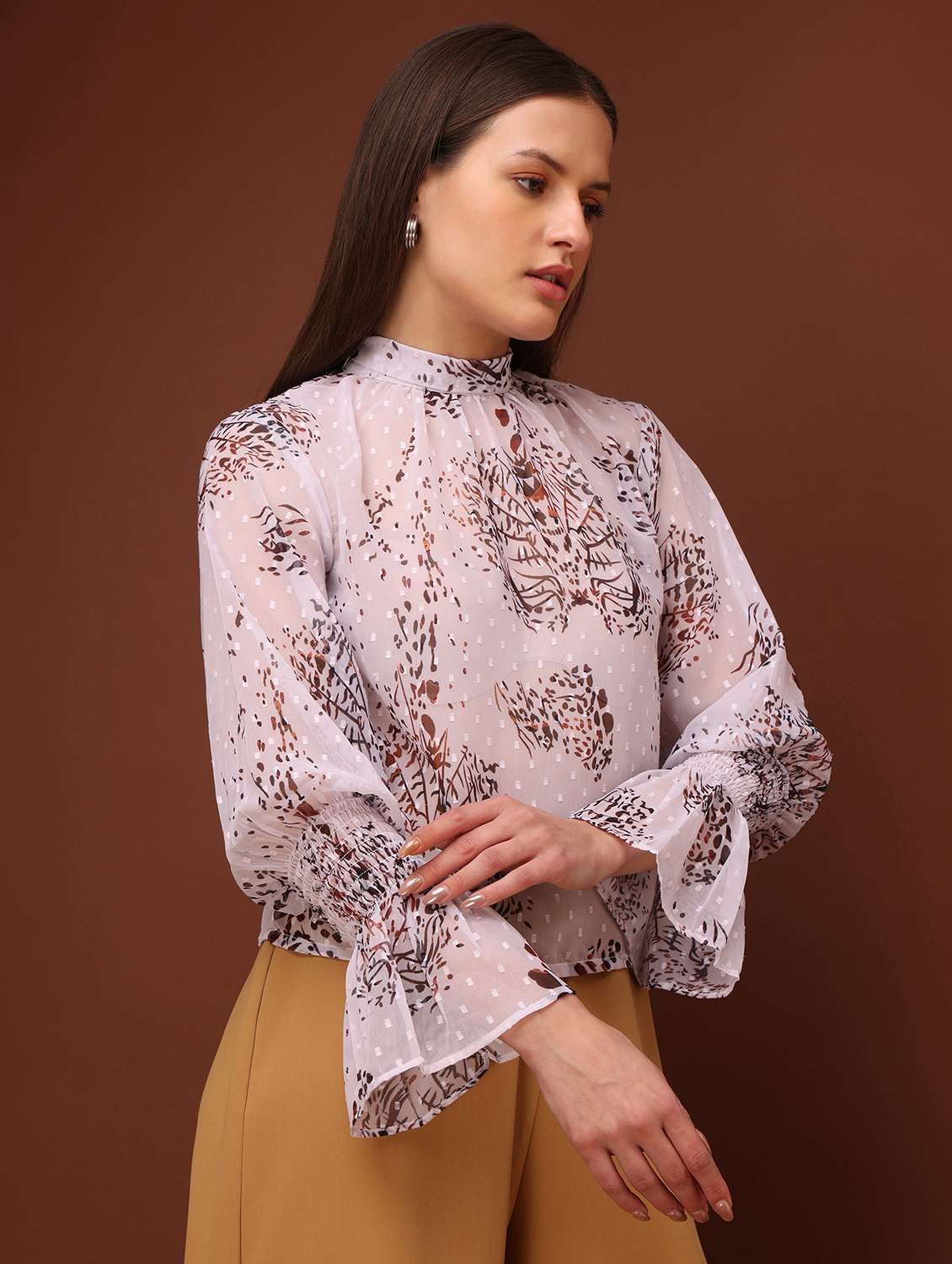 women printed high neck regular top - 22549064 -  Standard Image - 2