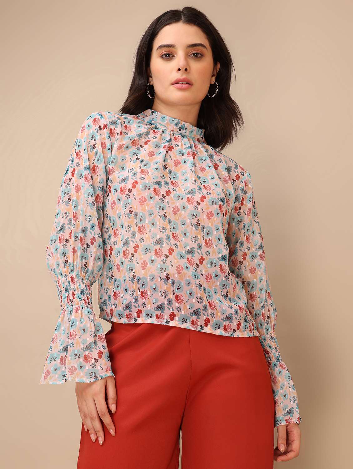 women printed high neck regular top