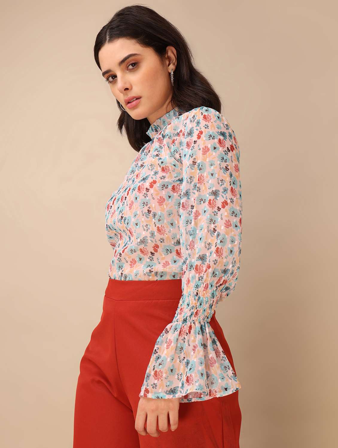 women printed high neck regular top - 22549075 -  Standard Image - 2