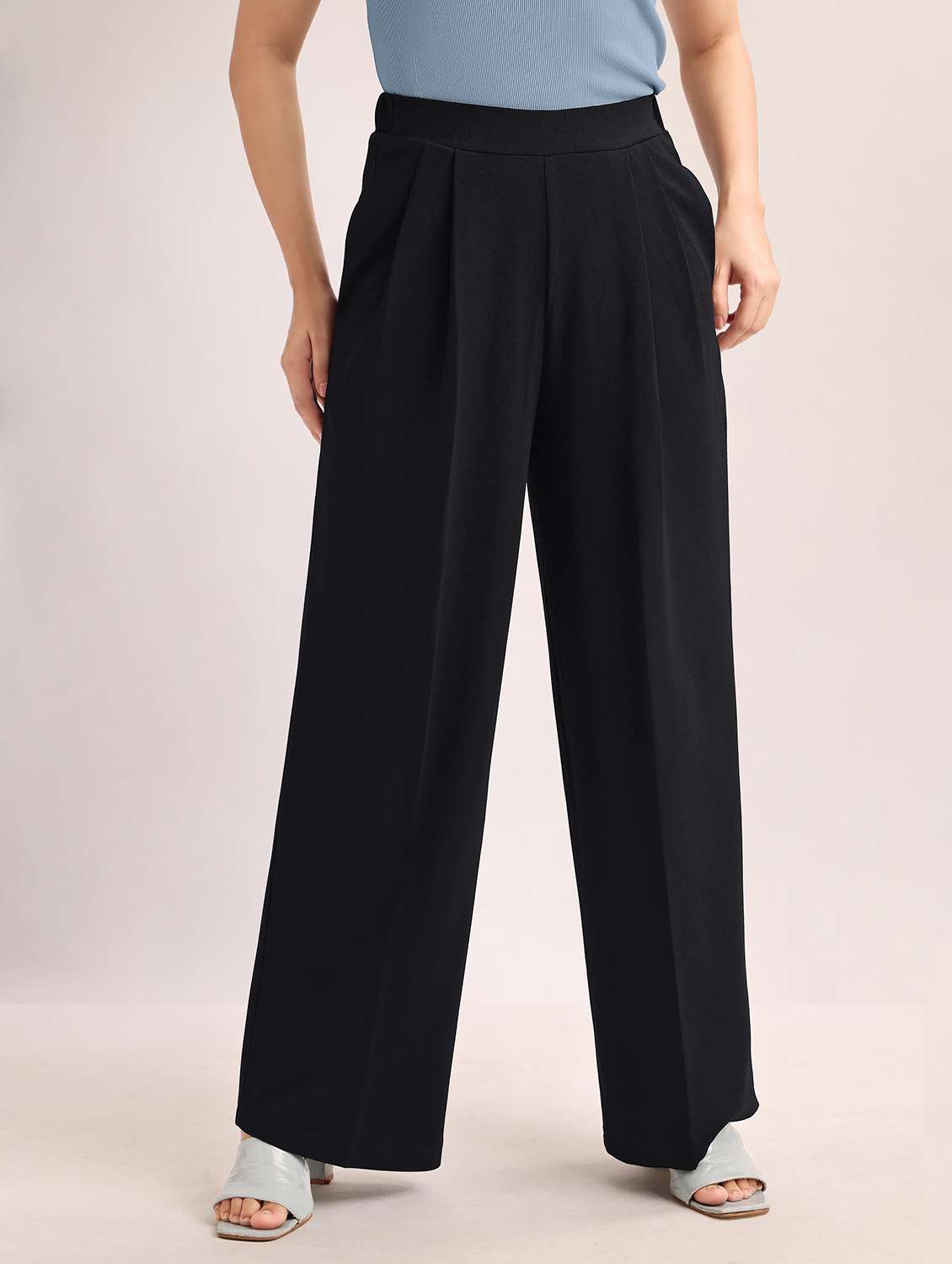 women solid high rise wide leg trouser - 22549095 -  Standard Image - 2