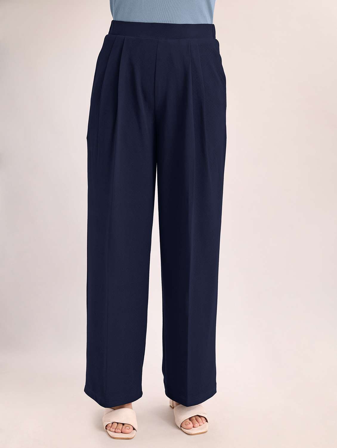 women solid high rise wide leg trouser - 22549098 -  Standard Image - 2