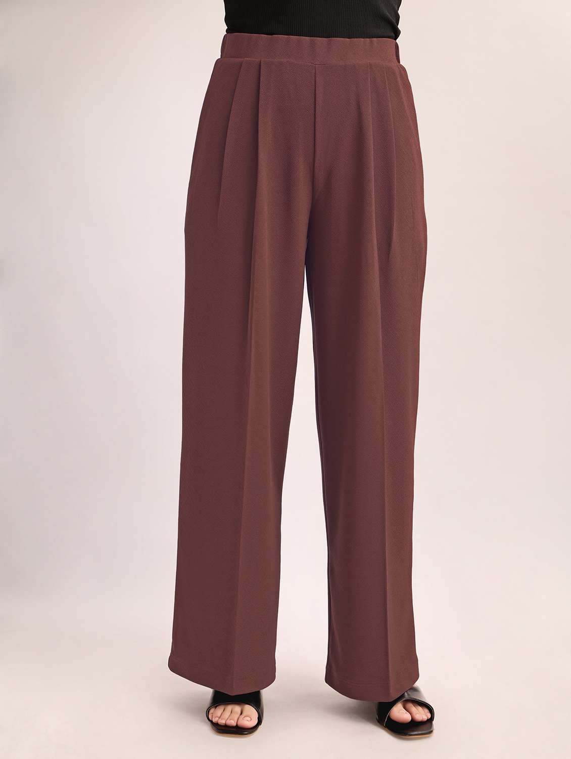 women solid high rise wide leg trouser - 22549099 -  Standard Image - 2