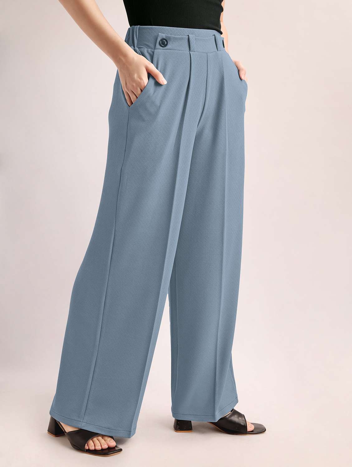 women solid high rise wide leg trouser - 22549100 -  Standard Image - 2