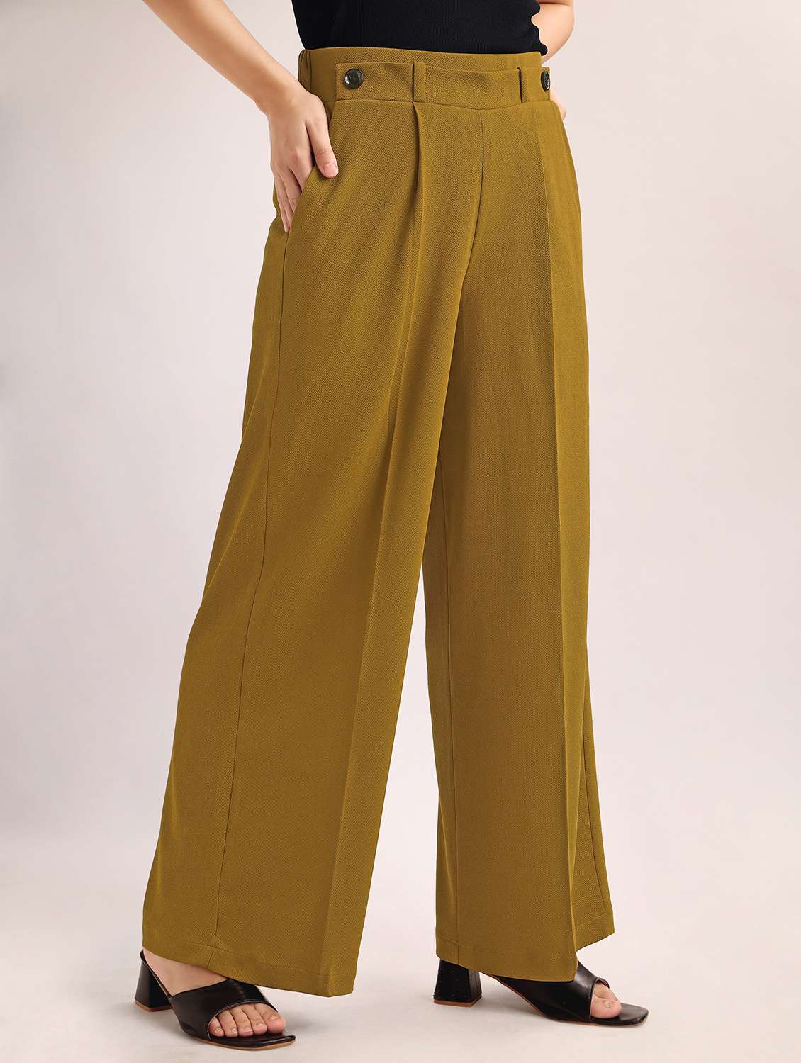 women solid high rise wide leg trouser - 22549101 -  Standard Image - 2