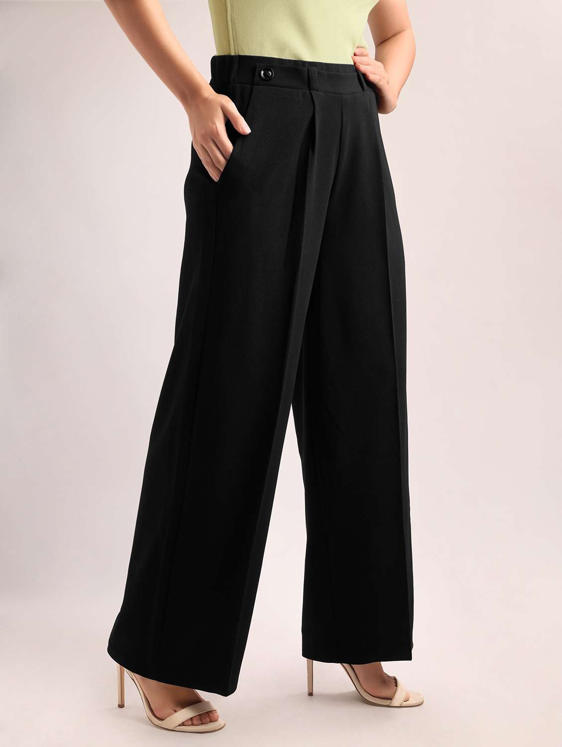 women solid high rise wide leg trouser - 22549103 -  Standard Image - 2
