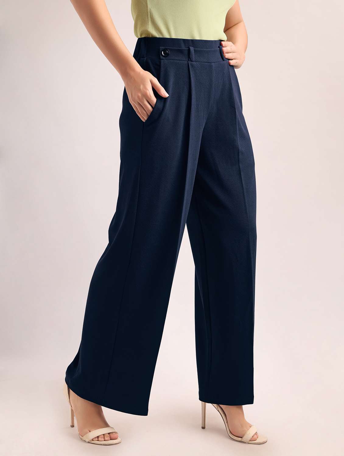 women solid high rise wide leg trouser - 22549106 -  Standard Image - 2
