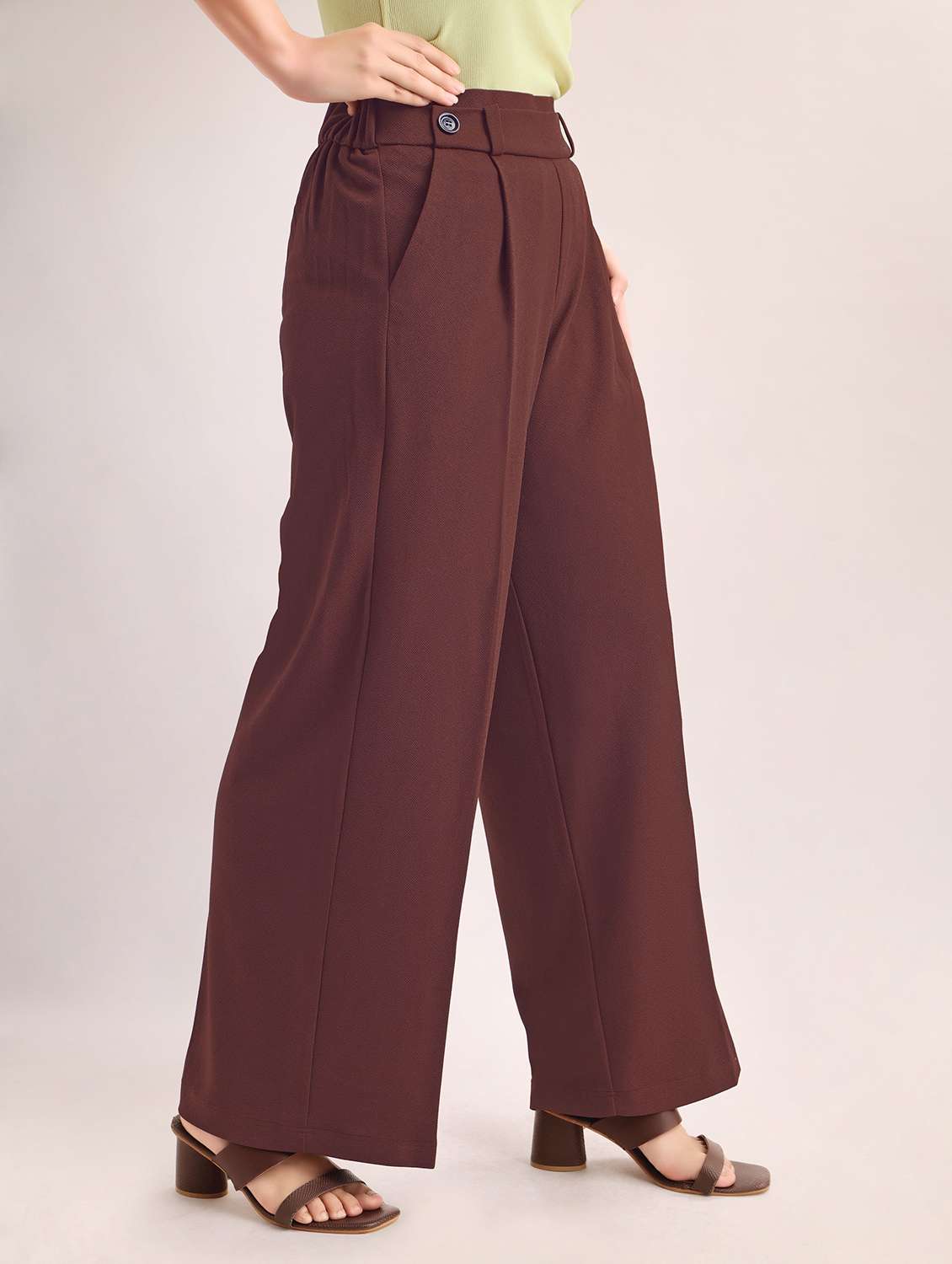 women solid high rise wide leg trouser - 22549107 -  Standard Image - 2