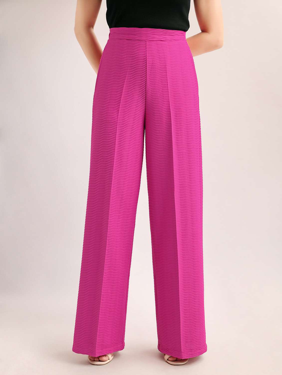 women self design high rise wide leg trouser - 22549108 -  Standard Image - 2