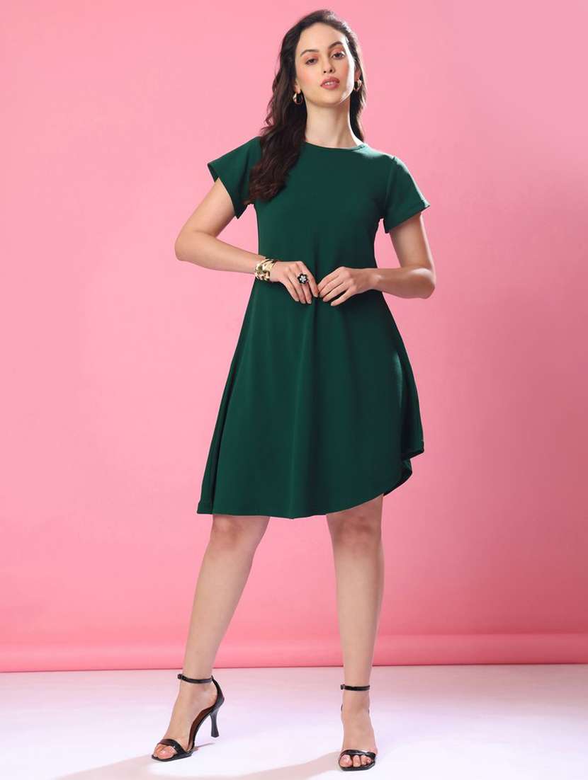 women solid round neck asymmetric dress - 22549146 -  Standard Image - 2