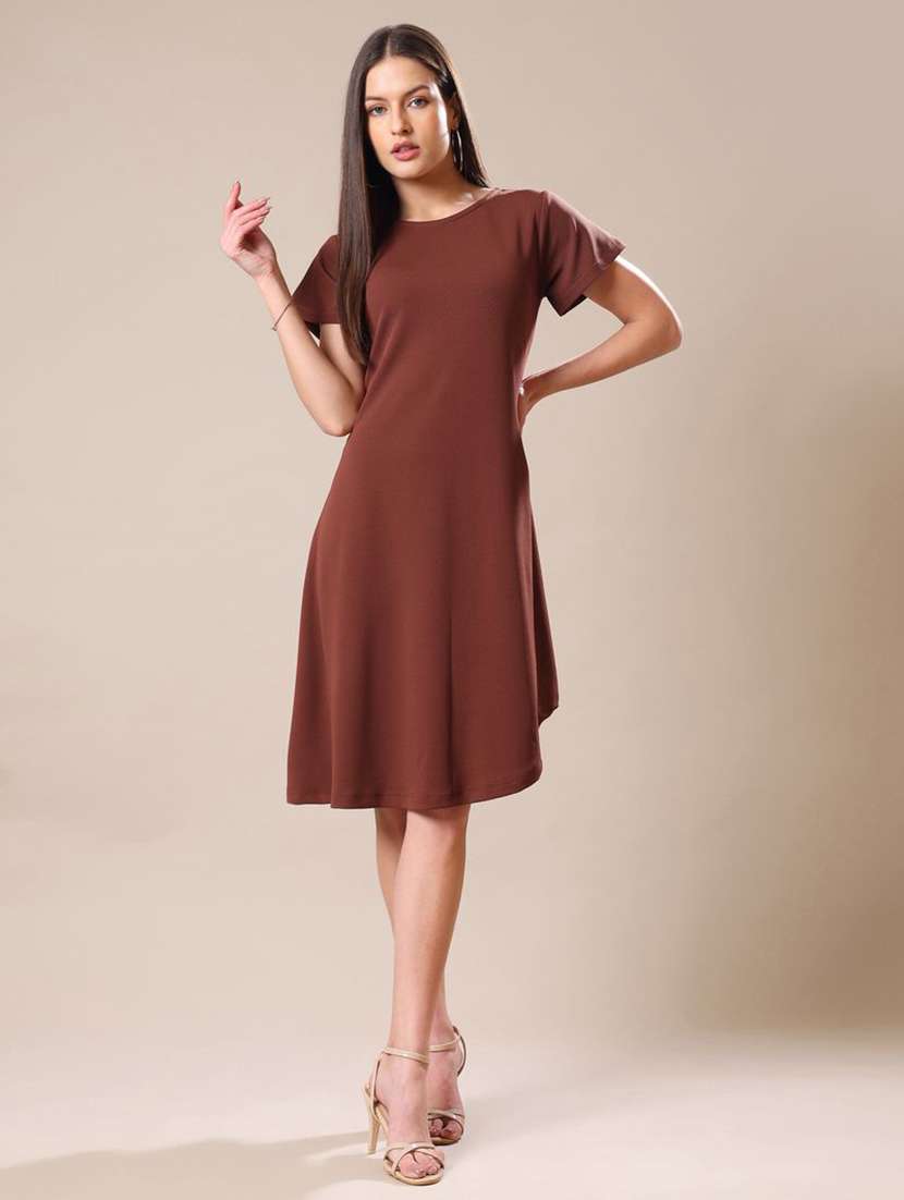 women solid short sleeves asymmetric dress - 22549148 -  Standard Image - 2