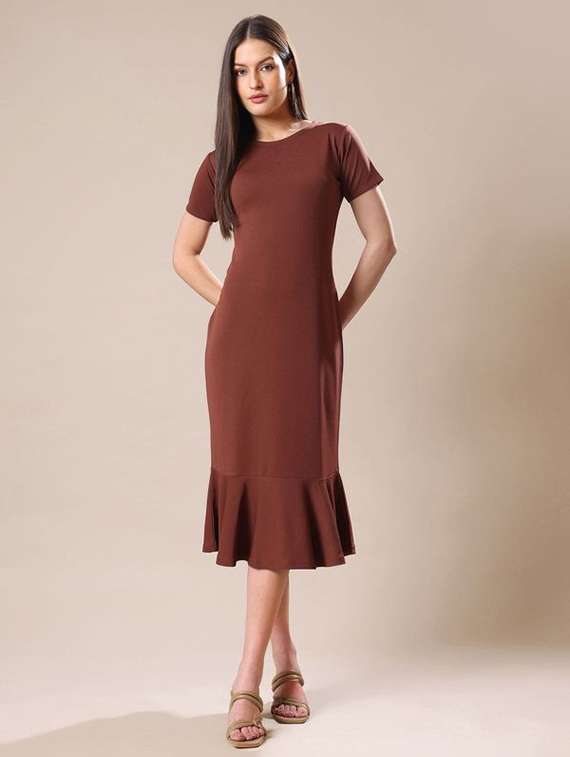 Women Solid Short Sleeves Sheath Dress - 22549151 -  Standard Image - 2