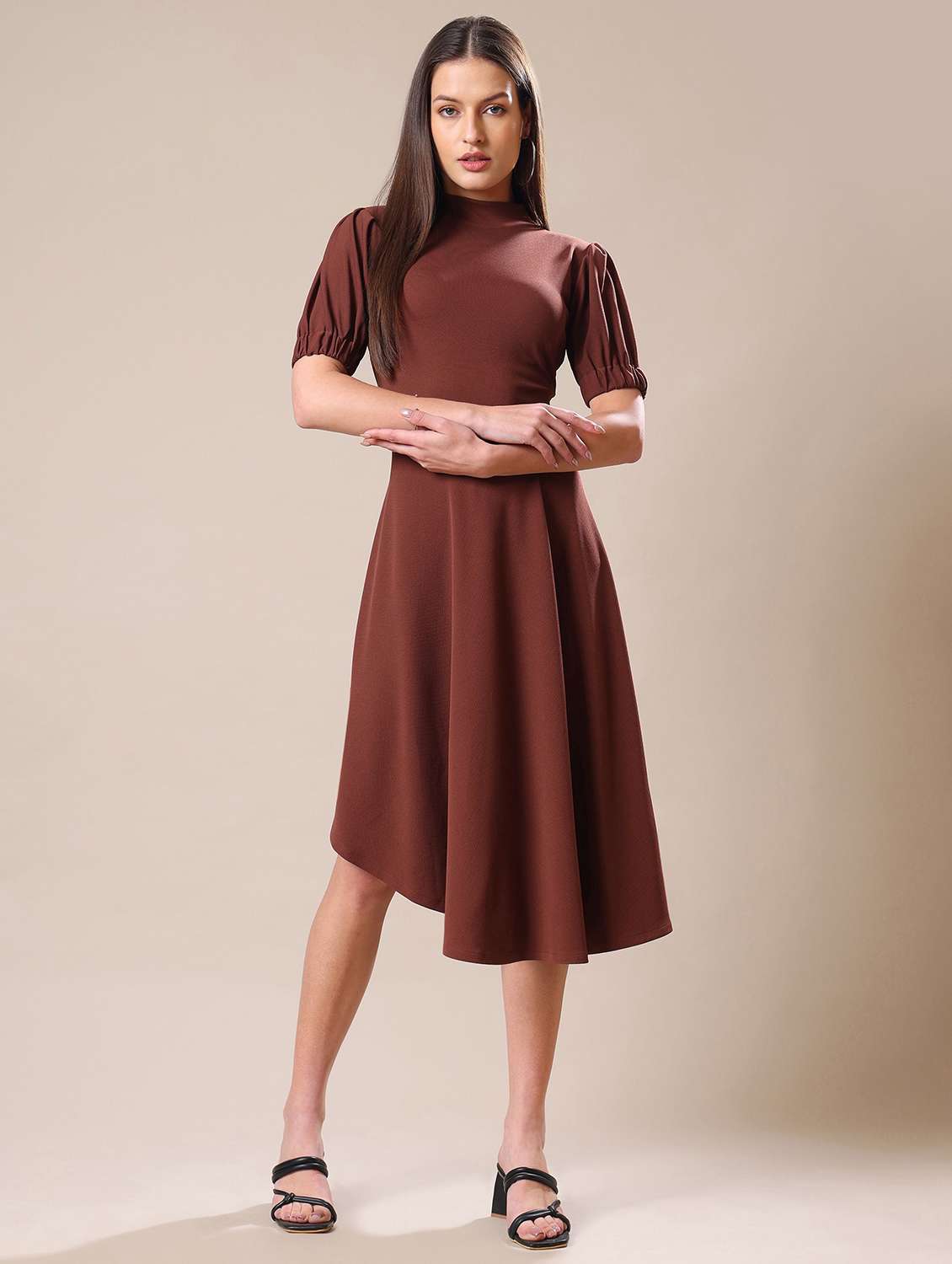 women printed puff sleeves fit and flare dress - 22549155 -  Standard Image - 2